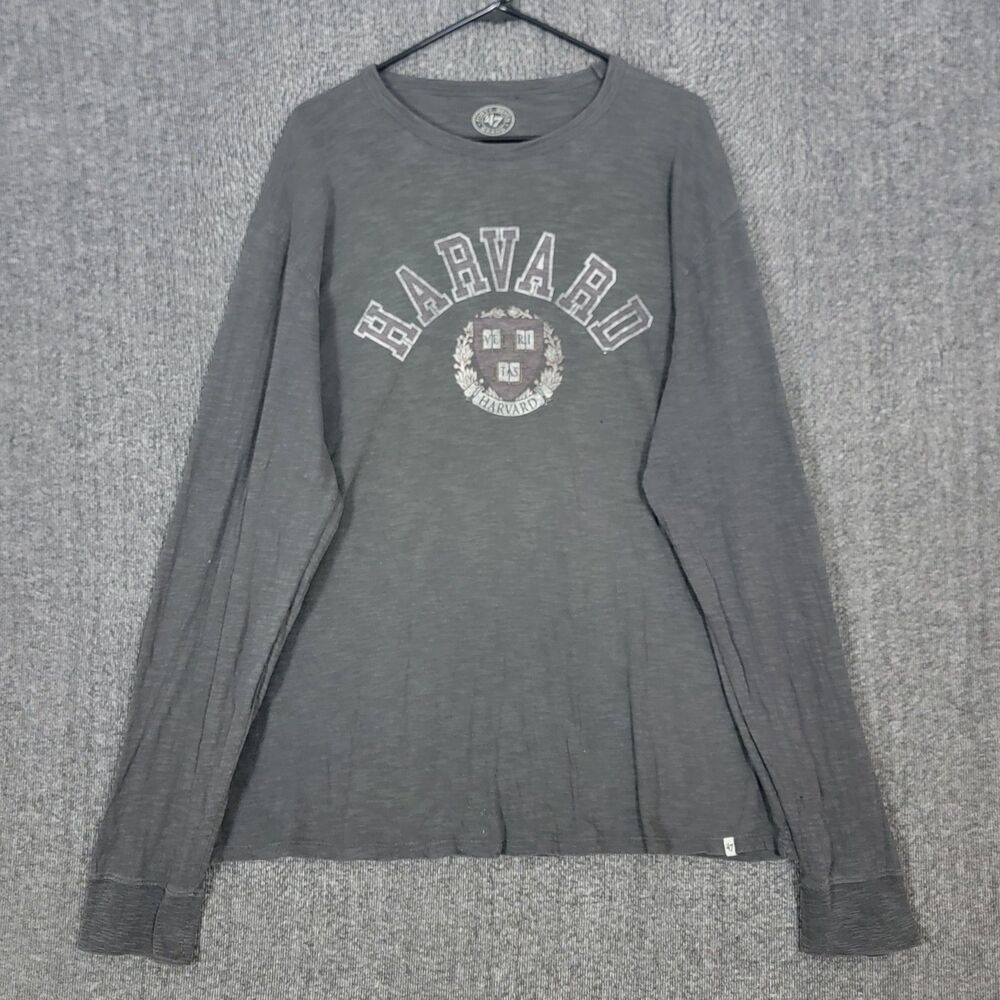 Harvard University T-Shirt Mens XXL Gray Long Sleeve Veritas Shield Crest Logo